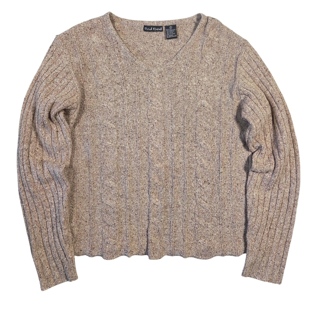 Vintage Red‎ Paint Cable Knit Silk Lambswool Blend V Neck Sweater Womens Size S